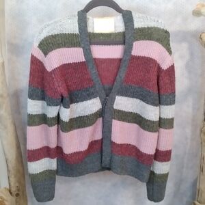 California Moonrise striped knit 3 button v-neck layering sweater